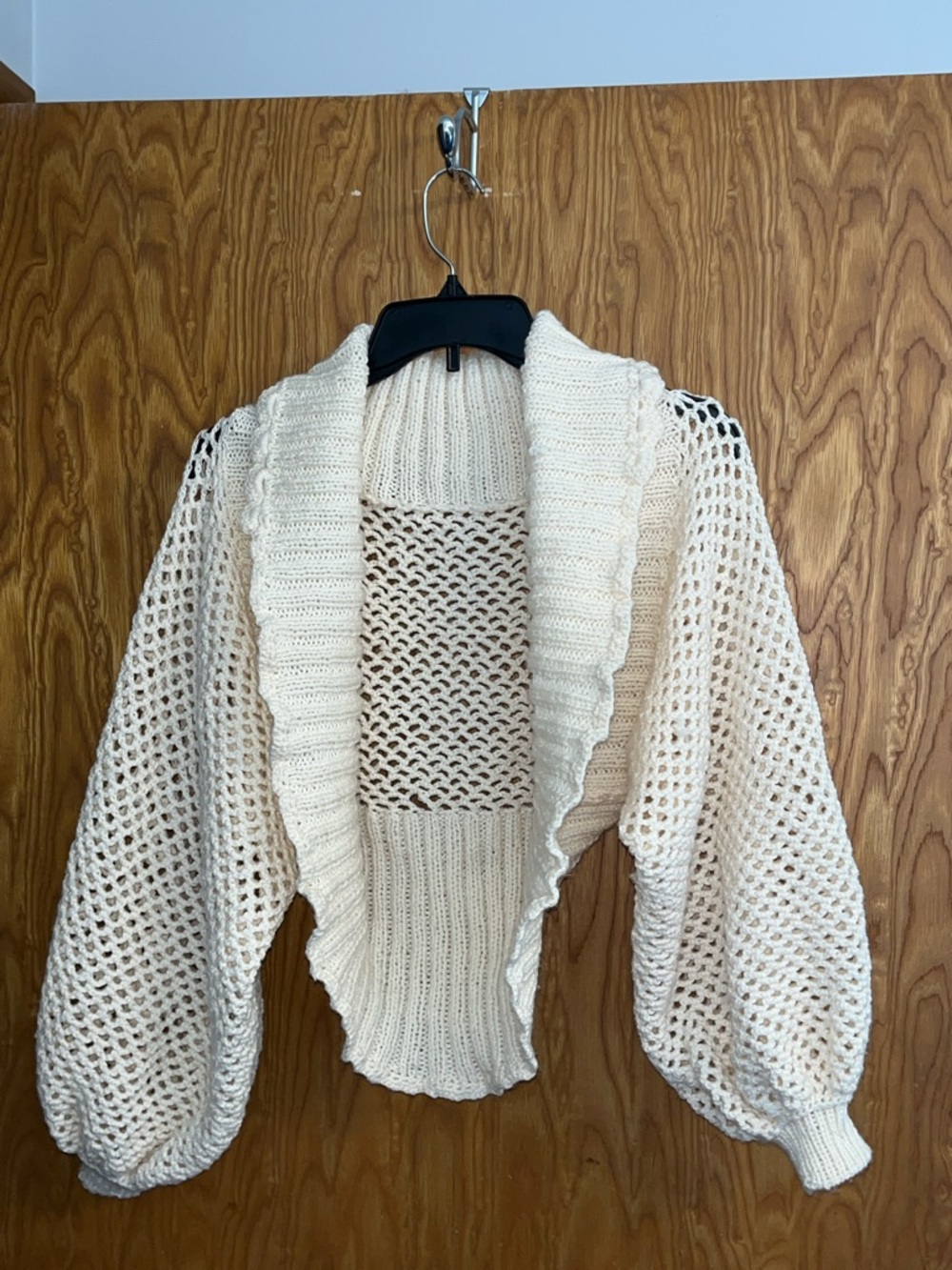 Source Unknown Open-Weave Balloon Sleeve Cardigan - Cream